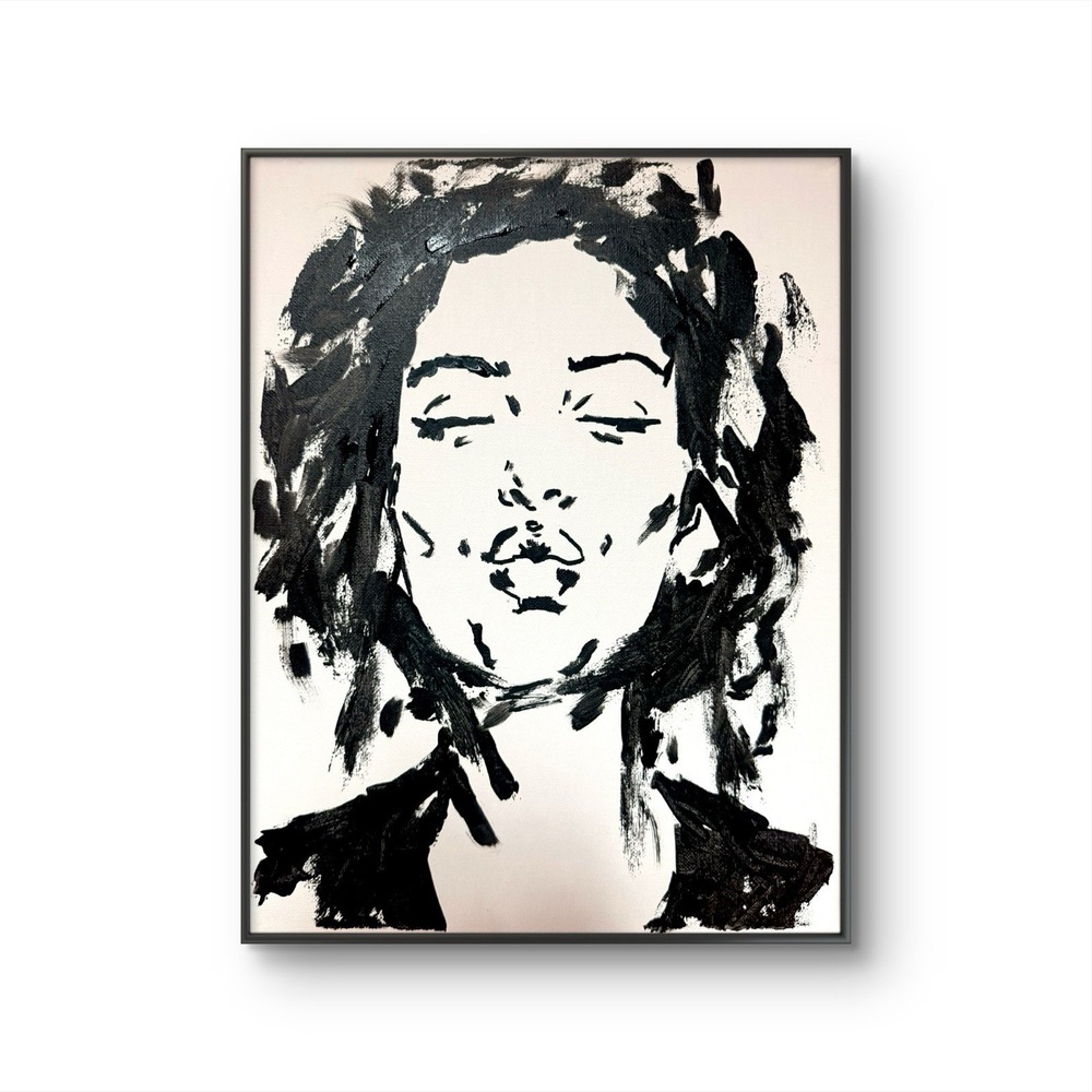 Papa Diouf Painting Woman Silhouette Modern Abstract Black White 11x14 NEW